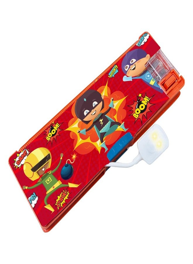 Sidak Boy Red Themed Pencil Box, Inbuilt LED Light with 2 Compartments and Dual Sharpener, Magnetic Lock, Pencil Box for Kids (Red) - Image 1
